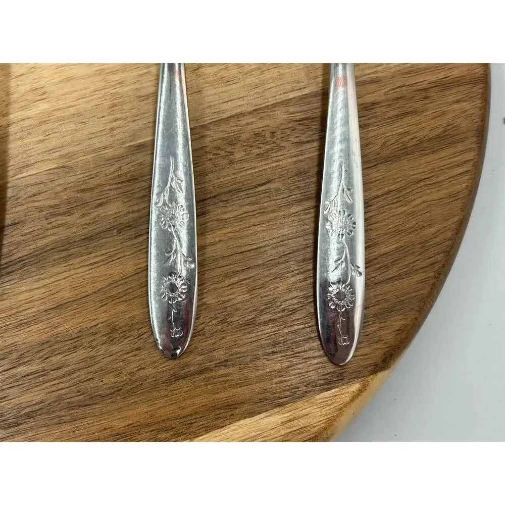 Sears Roebuck Wood Dale Flatware Lot 5 Sunflower Floral 2 Tbsp 3 Tsp Stainless